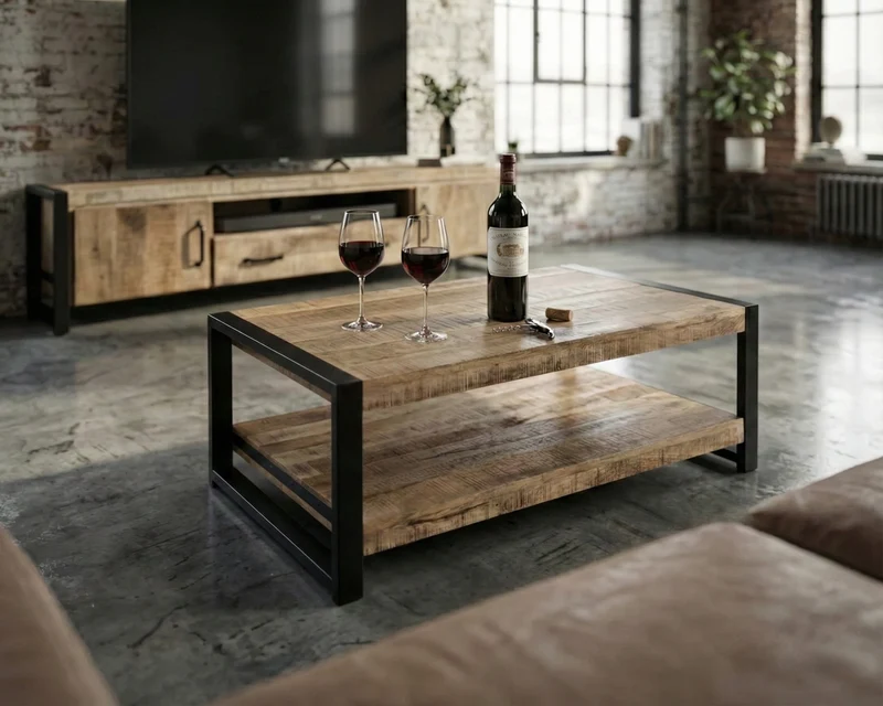 Table de salon Factory – manguier massif texturé