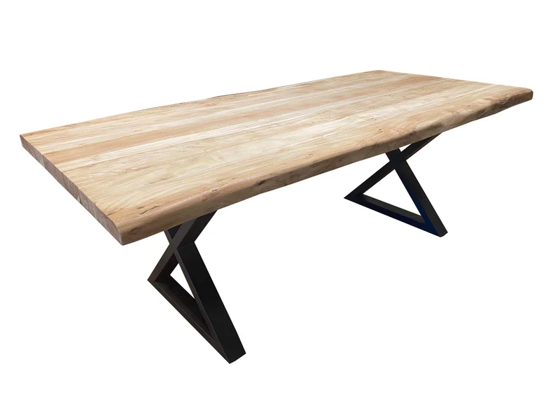 Table à dîner acacia 2" bord naturel blanchi base X