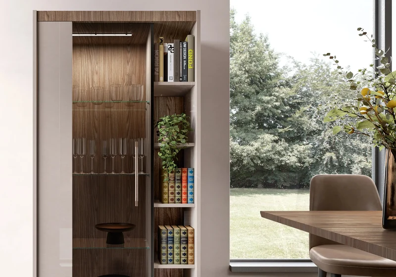 Vitrine 2 portes avec éclairage LED bois corde - Nora