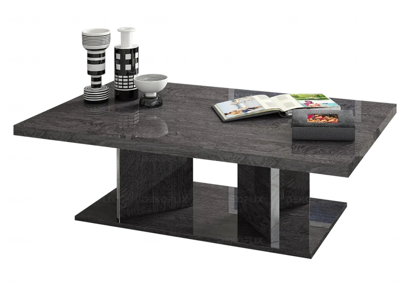 Table basse rectangulaire bouleau gris laqué design - Sarah
