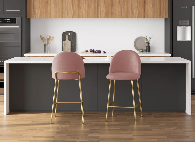 Lot de 2 tabourets de bar design en velours rose ARABEL