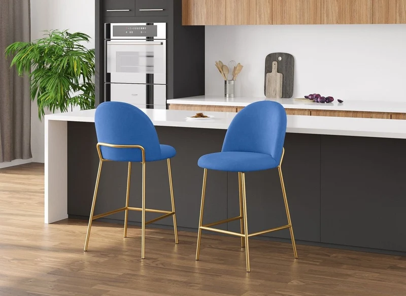 Lot de 2 tabourets de bar design en velours bleu ARABEL