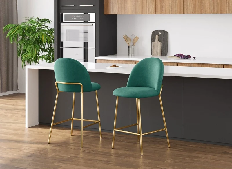 Lot de 2 tabourets de bar design en velours vert ARABEL
