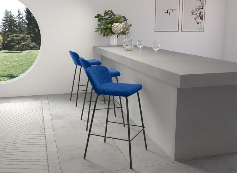 Lot de 2 tabourets de bar design en velours bleu BOSCO