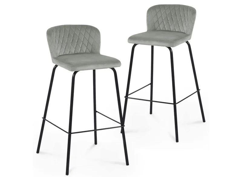 Lot de 2 tabourets de bar design en velours gris BOSCO