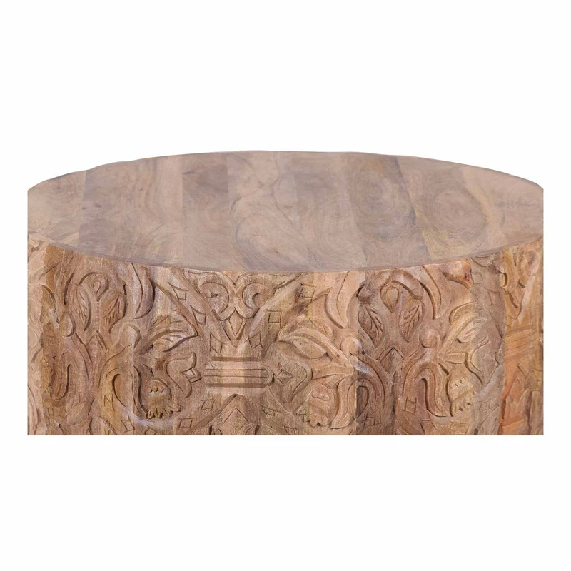 Table basse ronde sculptée | Bois de manguier