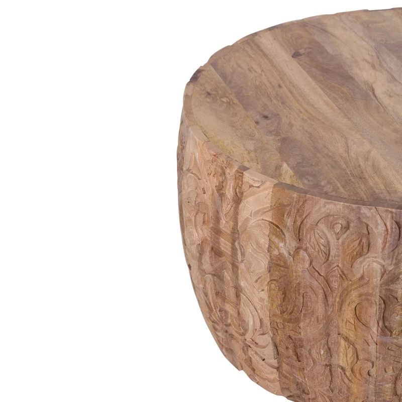 Table basse ronde sculptée | Bois de manguier
