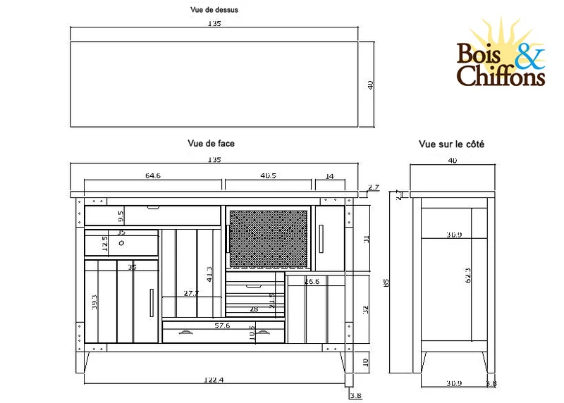 Buffet 3 portes 4 tiroirs | Manguier Farm II