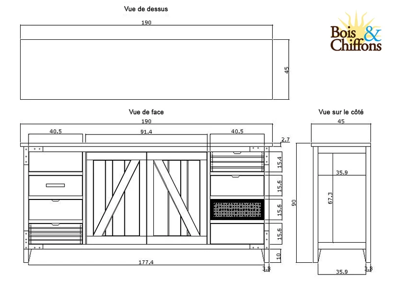 Buffet 2 portes 8 tiroirs | Manguier Farm II