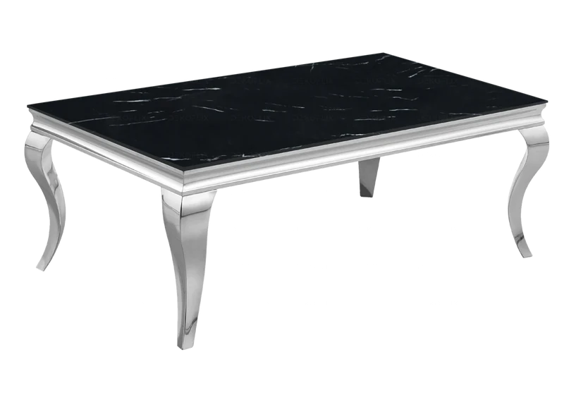 Ensemble table marbre noir et 4 chaises argent – Neo