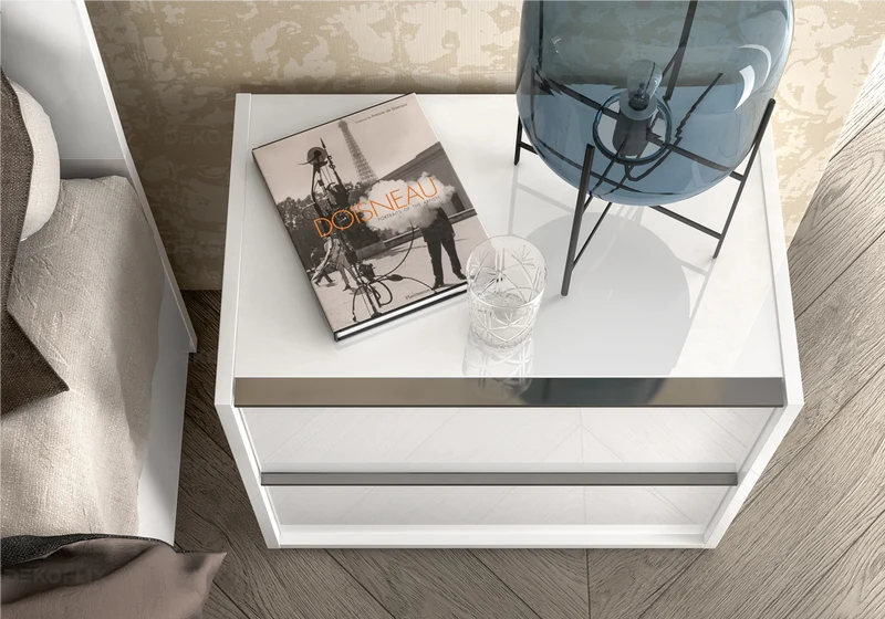 Table de chevet 2 tiroirs blanc laqué design - Luna