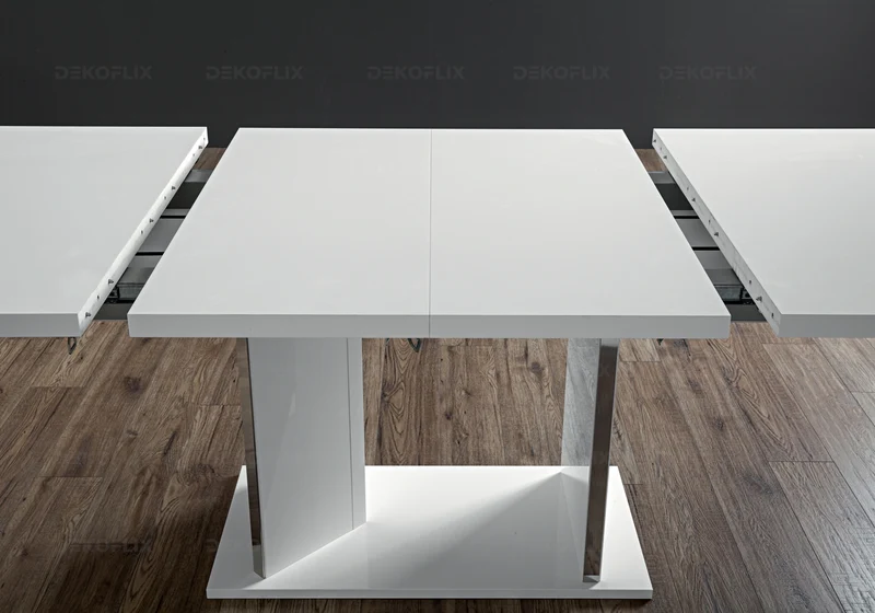 Table à manger extensible ou fixe blanc laqué - Lisa