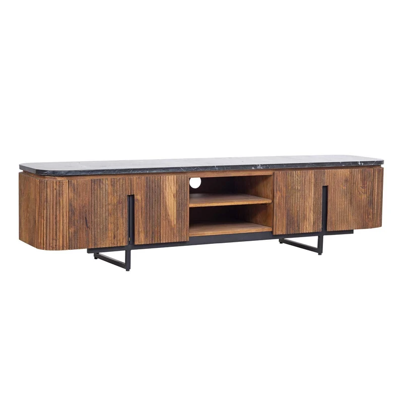 Grand meuble TV 4 portes, 2 niches plateau marbre noir | Manguier Kfir