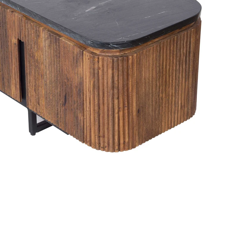 Grand meuble TV 4 portes, 2 niches plateau marbre noir | Manguier Kfir