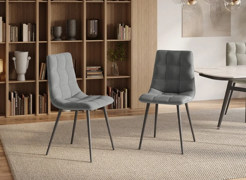 Lot de 4 chaises en velours gris capitonné JEREMI