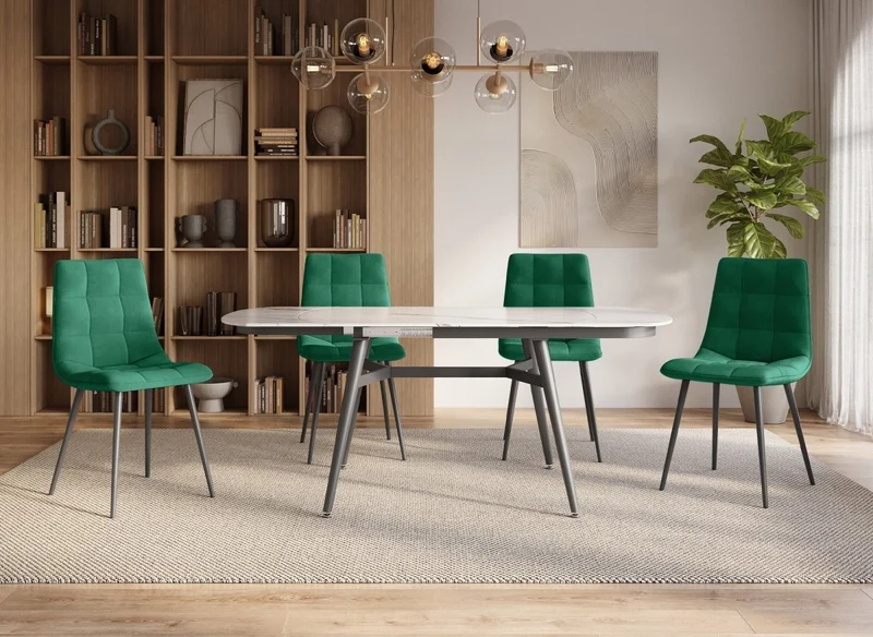 Lot de 4 chaises en velours vert capitonné JEREMI