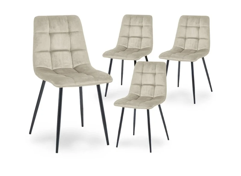 Lot de 4 chaises en velours beige capitonné JEREMI