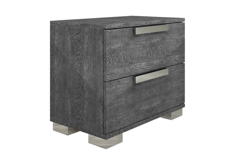 Table de chevet 2 tiroirs bouleau gris laqué - Sarah