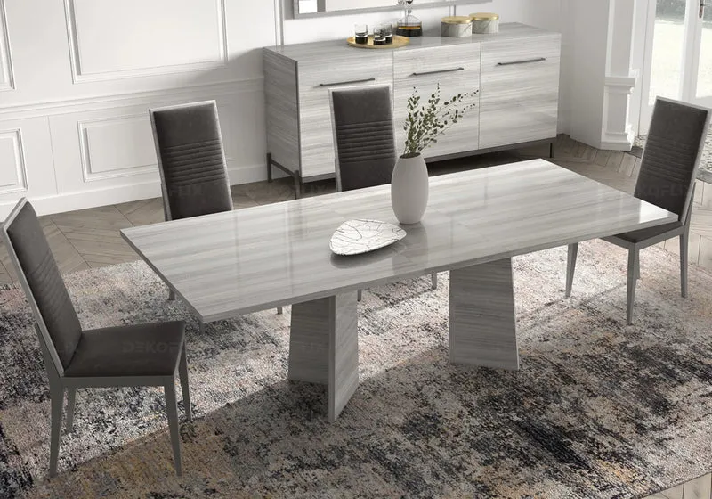 Buffet 3 portes gris argent laqué design - Mia