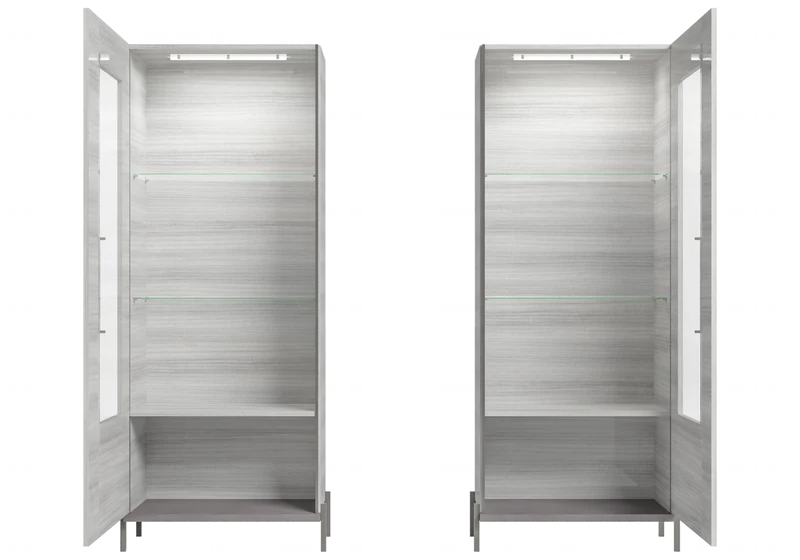 Vitrine 1 ou 2 portes avec LED gris laquée - Mia