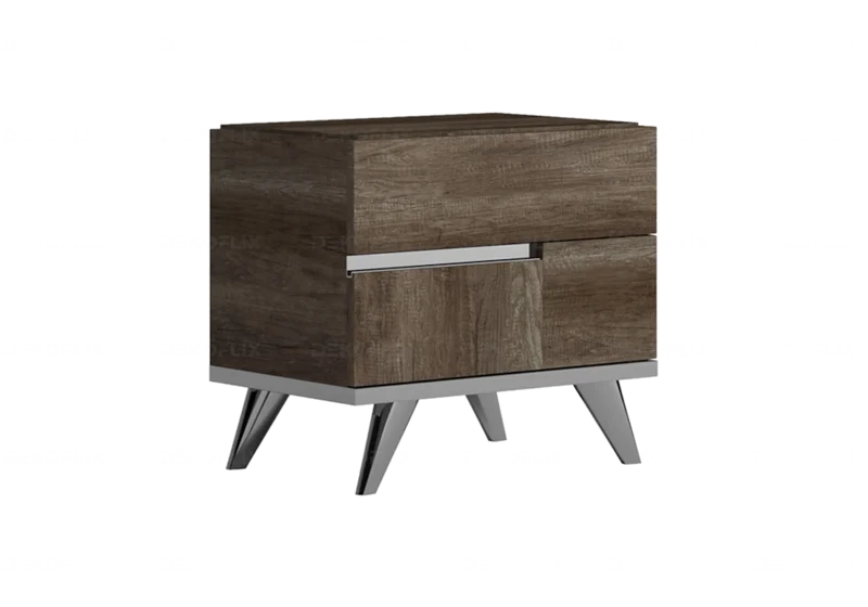Table de chevet 2 tiroirs bois chêne laqué design - Medea