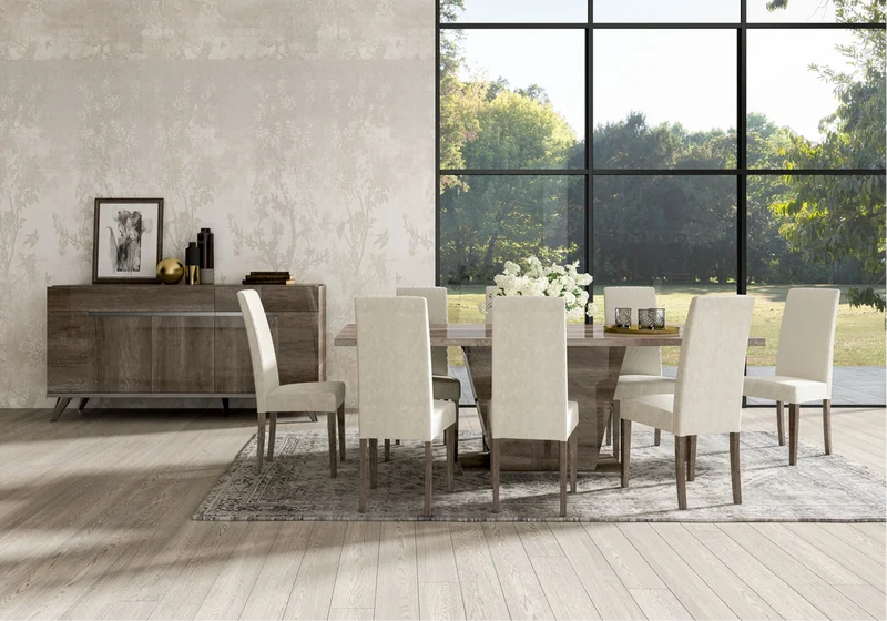 Chaise similicuir gris soie et chêne laqué design - Medea