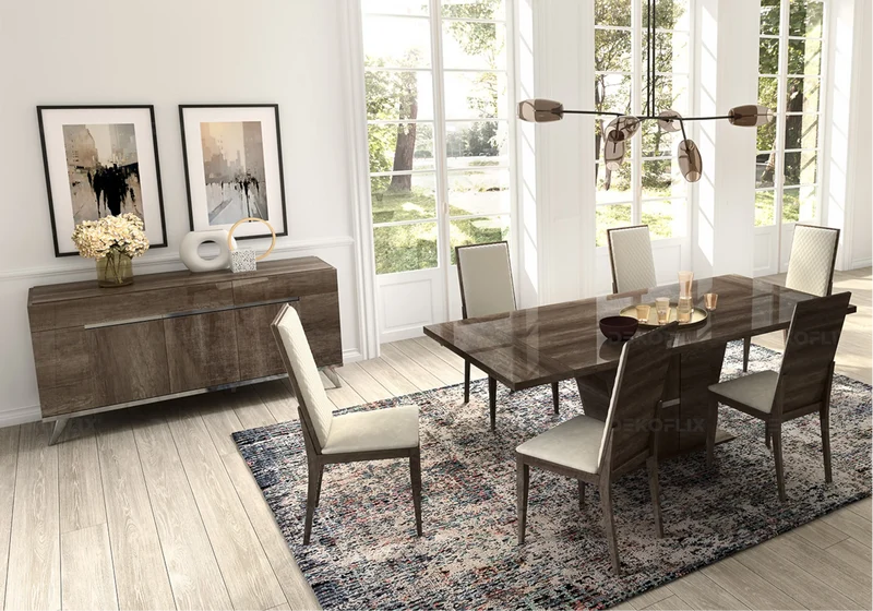 Table à manger extensible ou fixe chêne laqué - Medea