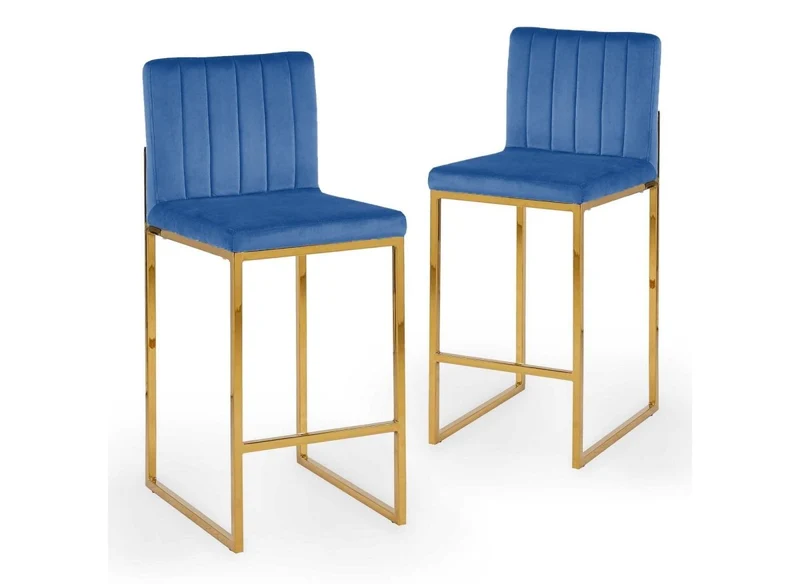 Lot de 2 tabourets de bar design en velours bleu FRIDA
