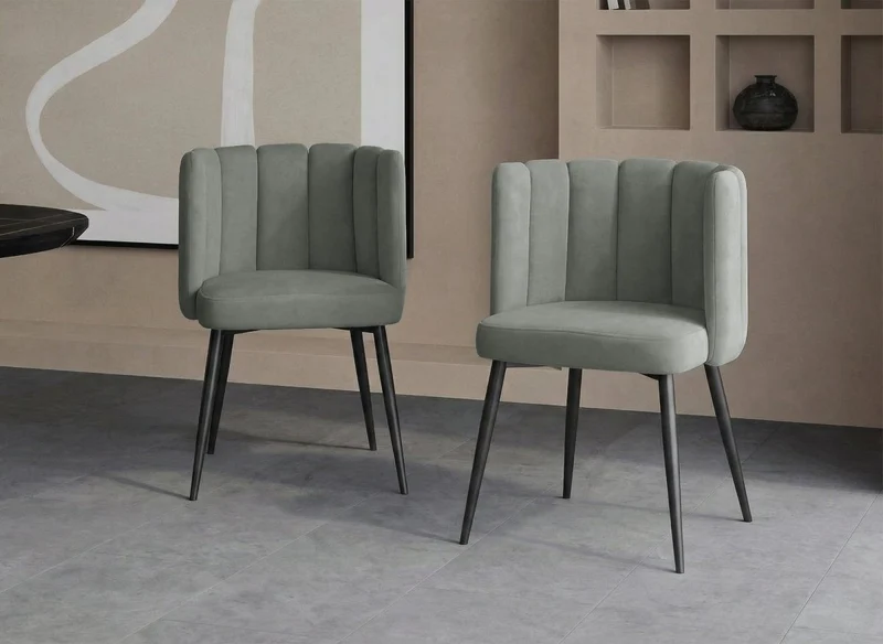 Lot de 2 chaises design en velours gris DEBBY