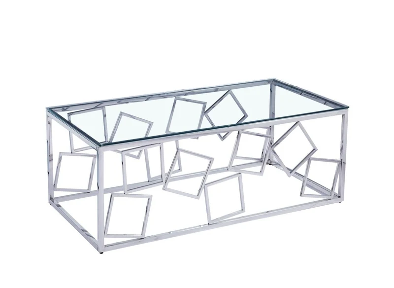 Table basse design en verre et métal argenté rectangulaire ARVI