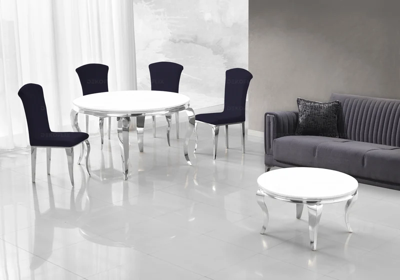 Table basse ronde verre blanc pieds argent - Neo