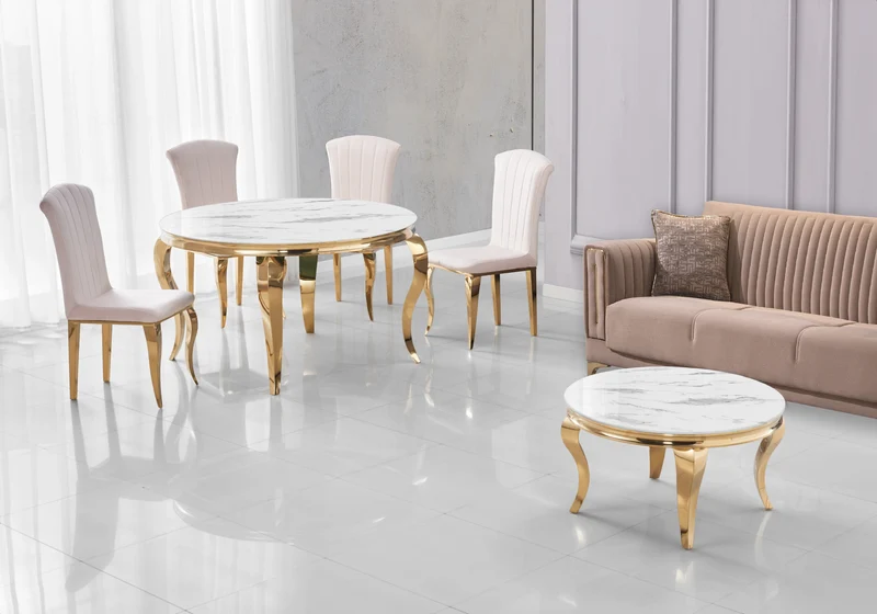 Chaises en velours beige et pieds or - Nova x6