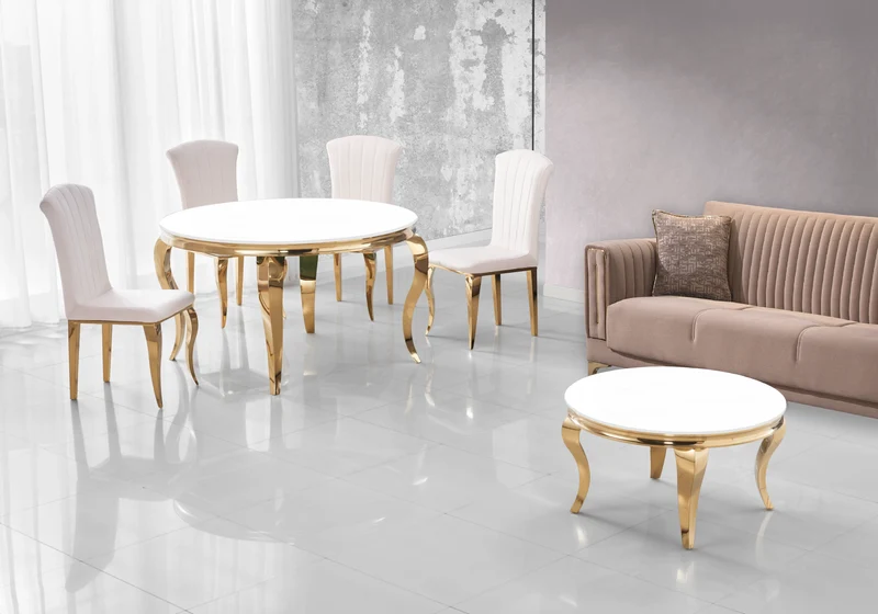 Table basse ronde verre blanc et pieds or - Neo