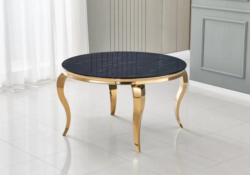 Table à manger ronde marbre noir pieds or - Neo
