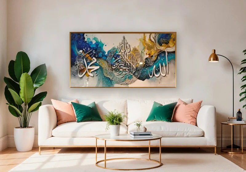 Tableau islamique calligraphie bleu doré - Layali