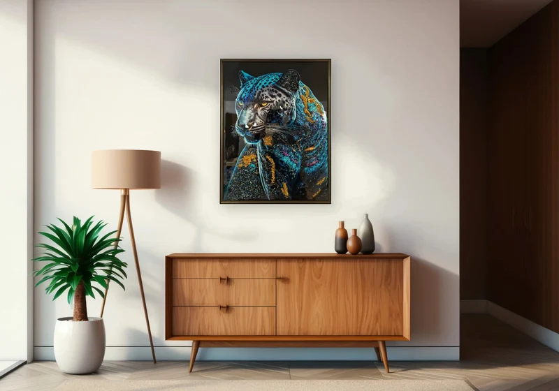Tableau panthère bleue cristaux dorés - Kazan