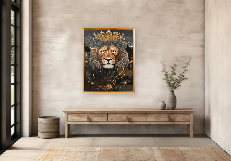 Tableau décoratif roi lion cristaux doré - Azar