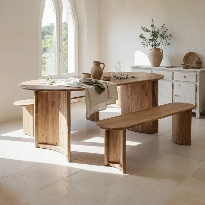 Table à manger bord arrondi | Acacia Ellipse Naturel