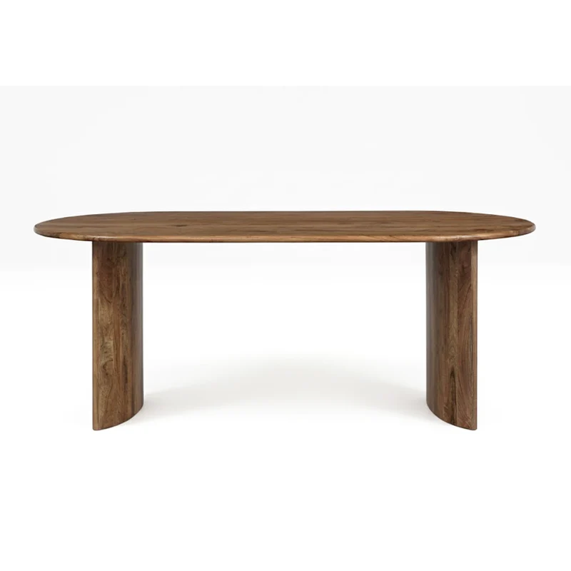 Table à manger bord arrondi miel en bois massif acacia - Ellipse