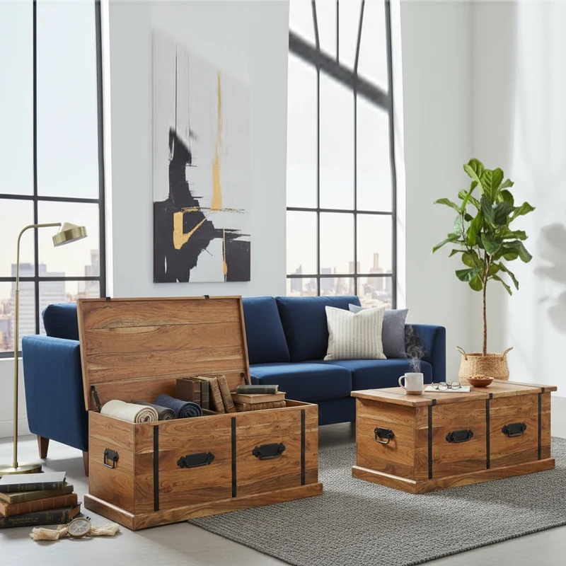 Table basse coffre rectangulaire en acacia massif