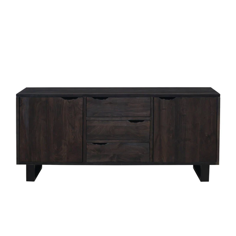 Buffet 2 portes 3 tiroirs en acacia massif et métal | Acacia Black Forest