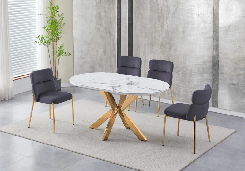 Chaises velours gris pieds dorés - Nora x4