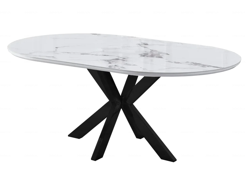 Ensemble table marbre blanc et 4 fauteuils – Otho