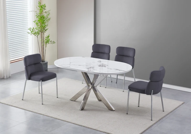 Chaises velours gris pieds argent - Nora x4
