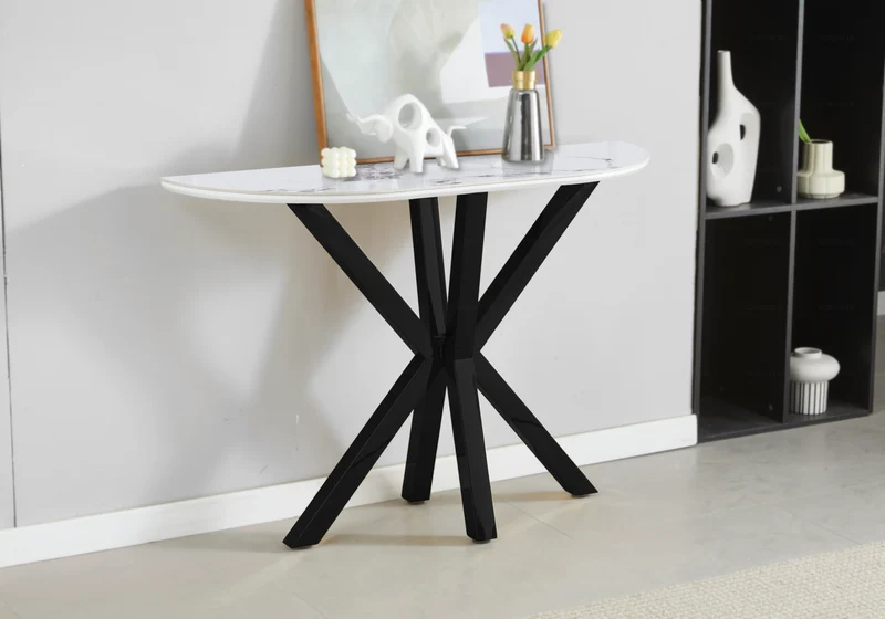 Console demi-lune céramique marbre noir - Otho