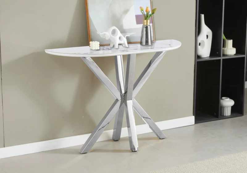 Console demi-lune céramique marbre argent - Otho
