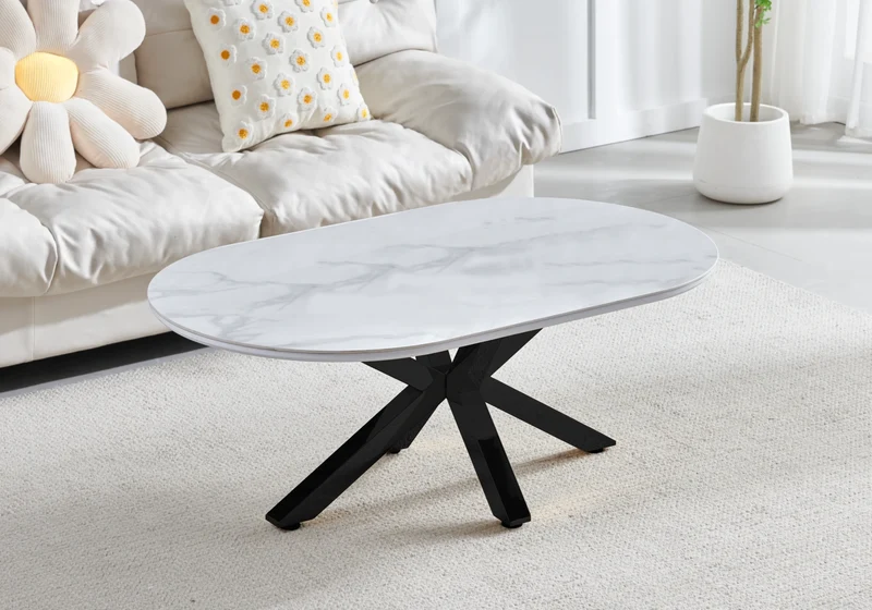 Table basse ovale céramique marbre noir - Otho