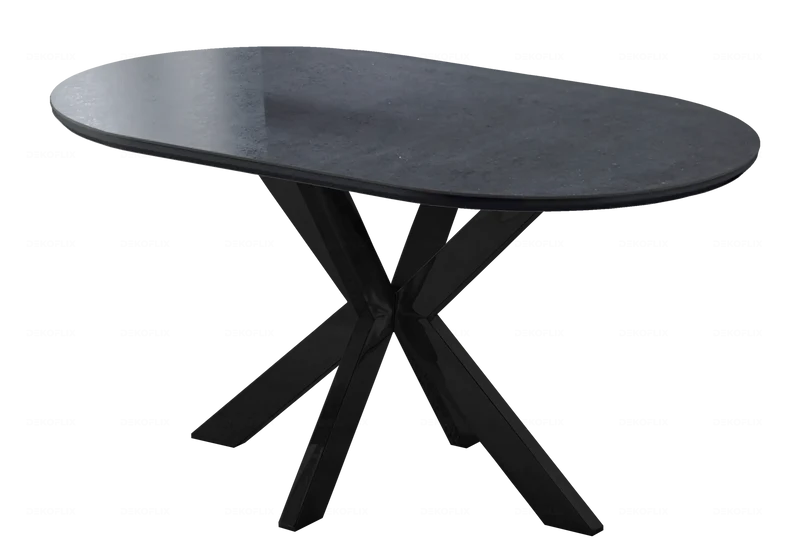 Table à manger ovale céramique pierre noir - Otho