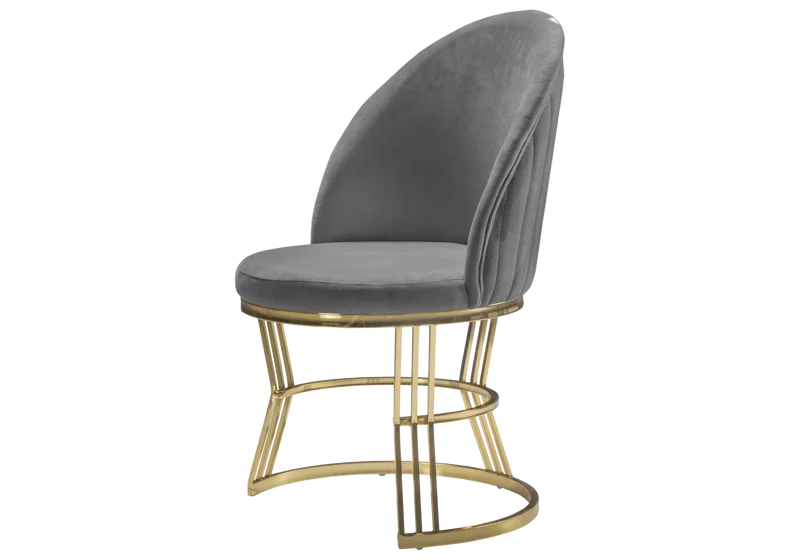 Fauteuils de table en velours gris plissé doré - Caris x2