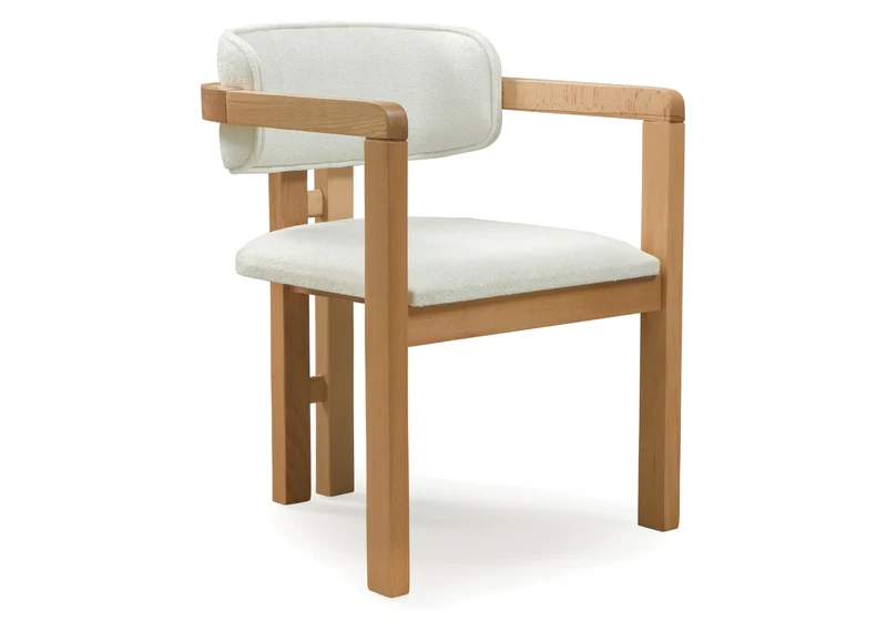 Fauteuils de table en bois et bouclette blanche - Milano x2
